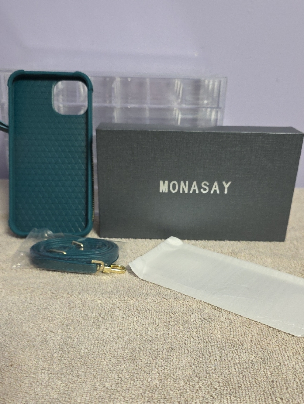 Teal Phone Case with Zippered Card/Money Holder & Detachable‎ Crossbody Strap